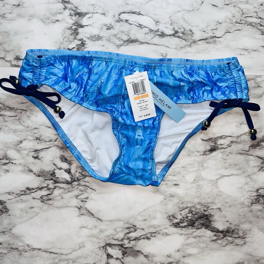 NWT Antonio Melani Women Cobalt Cougar Tunnel Tie Bikini Bottom Md Beach Pool